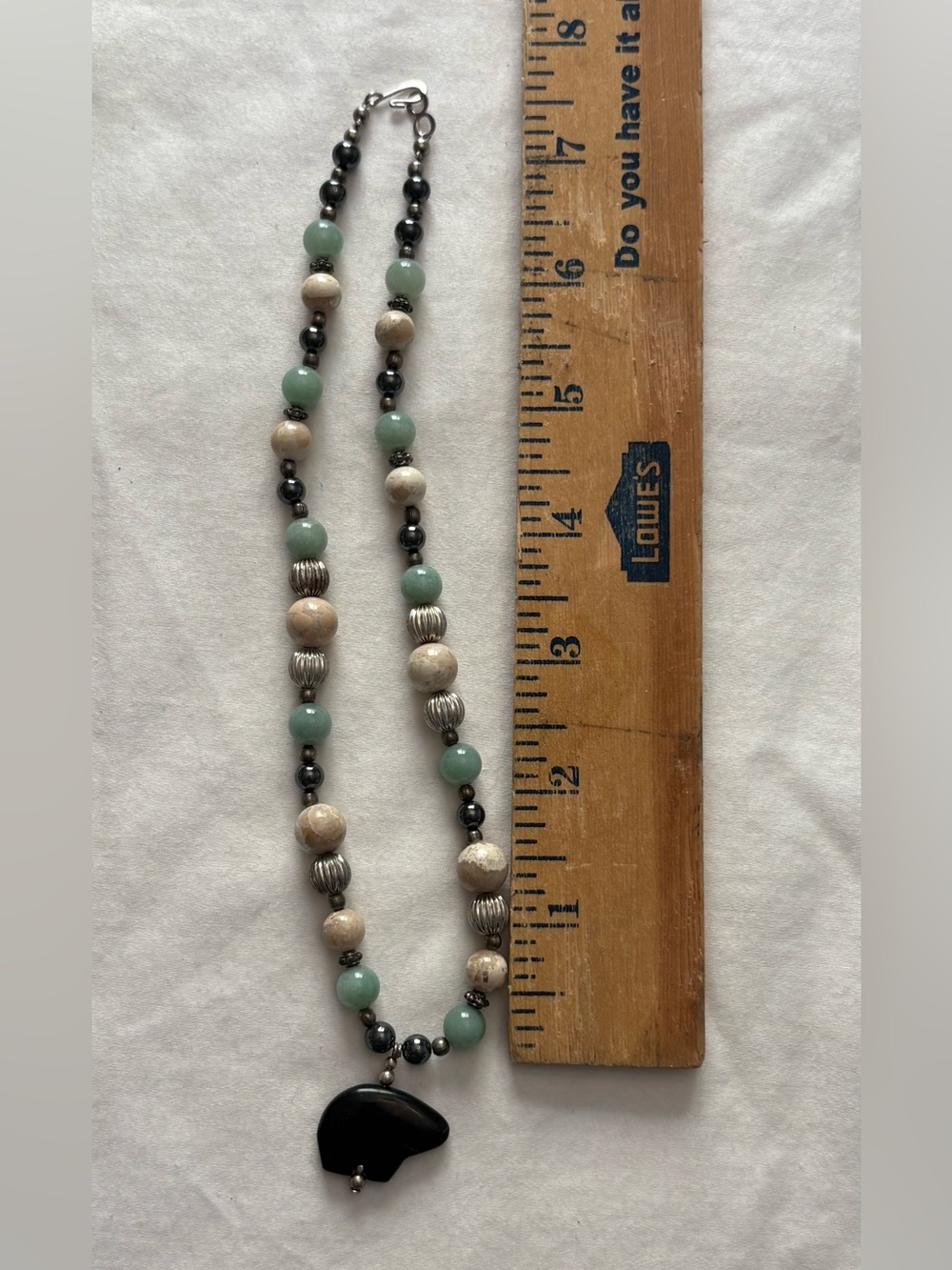 Natural Stone Beaded Necklace Teal Mint Pendant Boho Artisan Jewelry - Picture 2 of 6